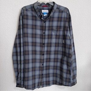 Columbia Blue & Tan Plaid Cotton Button Front Long Sleeve Shirt XL